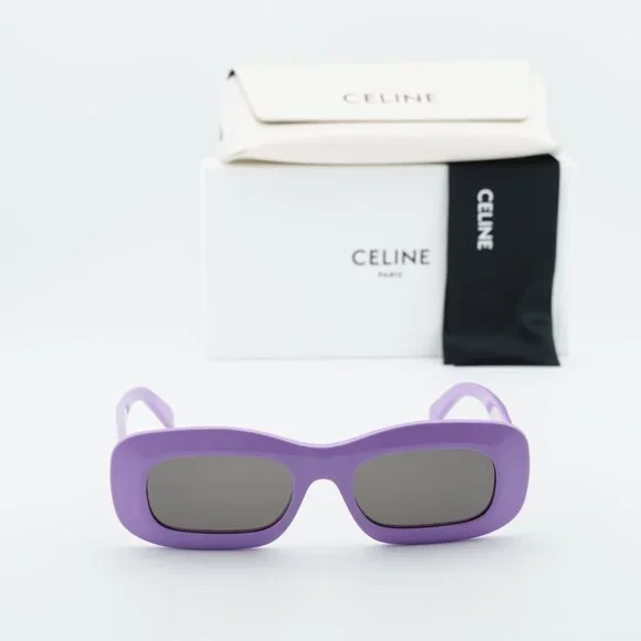 Celine CL40294I 78A Sunglasses Shiny Purple Rectangle Frame, Grey Lenses - Picture 10 of 10
